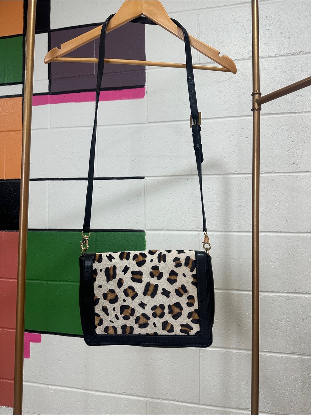 Genuine Leather Leopard Print Fur Crossbody Bag